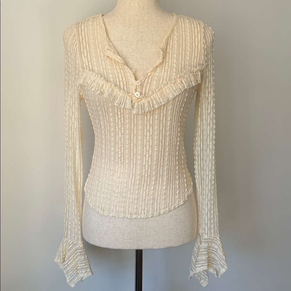 NWT By Anthropologie V-Neck Sheer Lace Top